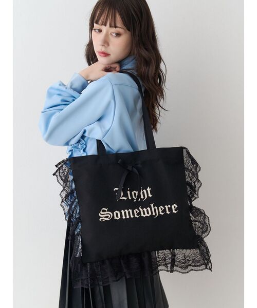 jouetie（ジュエティ）の「ロゴレースフリルトートバッグ（トートバッグ・レディース・カーキ/ブラック/アイボリー/ブルー・FREE）」の7枚目の写真