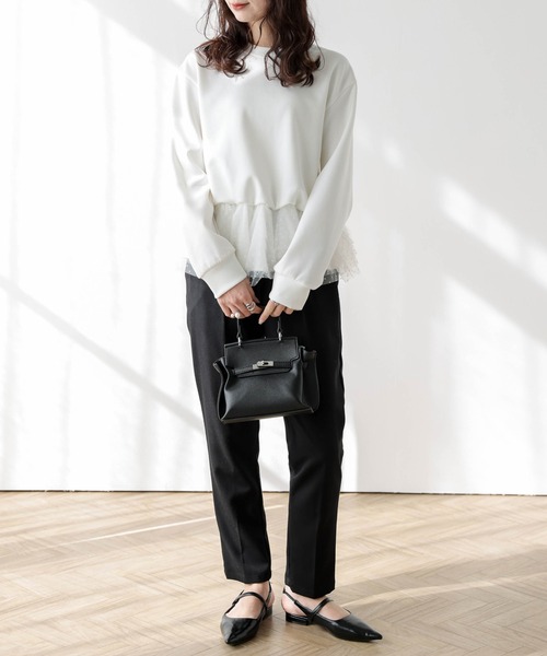 AMELY(エミリー)の「ドットチュール ドッキングペプラムトップス(Tシャツ/カットソー・レディース・ホワイト/グレー/ブラック・フリー)」の4枚目の写真