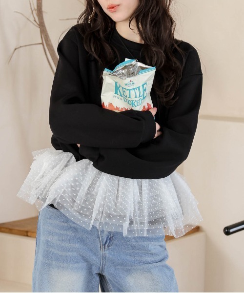 AMELY(エミリー)の「ドットチュール ドッキングペプラムトップス(Tシャツ/カットソー・レディース・ホワイト/グレー/ブラック・フリー)」の10枚目の写真