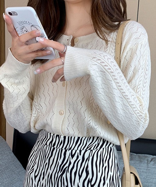 SallyLunn(サリーラン)の「細ケーブル透かし編みニットカーディガン(カーディガン/ボレロ・レディース・ホワイト/ブラック/グレー・FREE)」の10枚目の写真