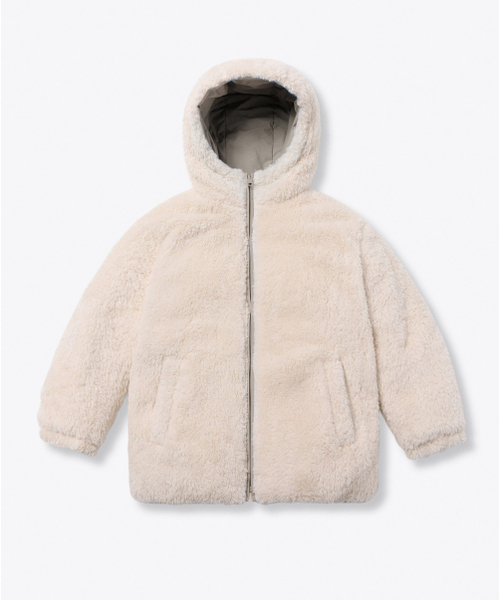 MUSINSA STANDARD KIDS（ムシンサスタンダードキッズ）の「デイリープファーリバーシブルフリースフーデッドパディングジャケット [ダスティベージュ/クリーム]（ブルゾン・レディース・その他・100/110/120/130/140/150/160）」の4枚目の写真