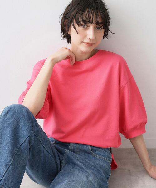 Dessin(デッサン)の「【新色追加/360度可愛い】バックヘンリーカットソー5分袖(Tシャツ/カットソー・レディース・ブルー系その他/ライトグレー/ナチュラル/ホワイト系/ピンク系/グレー/レンガ/グリーン/ネイビー・03/00/02/01)」の8枚目の写真
