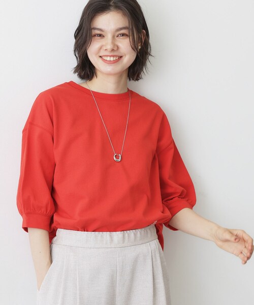 Dessin(デッサン)の「【新色追加/360度可愛い】バックヘンリーカットソー5分袖(Tシャツ/カットソー・レディース・ブルー系その他/ライトグレー/ナチュラル/ホワイト系/ピンク系/グレー/レンガ/グリーン/ネイビー・03/00/02/01)」の9枚目の写真