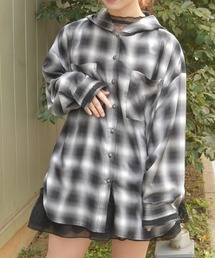 フード付きチェックシャツ