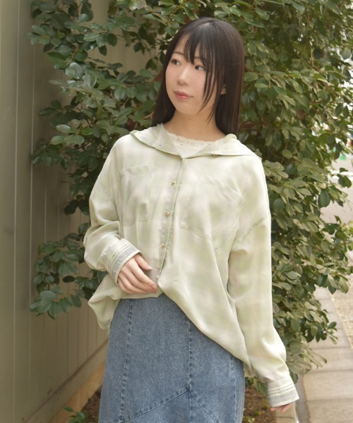 axes femme(アクシーズファム)の「フード付きチェックシャツ(シャツ/ブラウス・レディース・ブラック/グリーン/キナリ・FREE)」の13枚目の写真