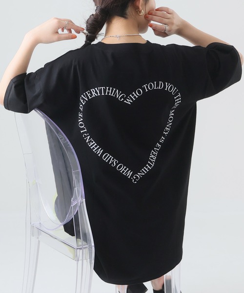 A HAPPY MARILYN(アハッピーマリリン)の「選べる4デザイン♪ 綿100% 満点 ロング Tシャツ(Tシャツ/カットソー・レディース・ホワイト×ブラック/チャコール/ホワイト系3/ブラック系2/ブラック系1/ホワイト系2/ブラック×ホワイト/ブラック系3/ホワイト系1・7L~8L/5L~6L/3L~4L/L~LL)」の7枚目の写真