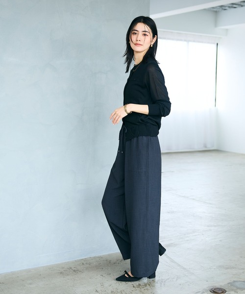 CROSS FUNCTION（クロスファンクション）の「《シワになりにくい》サマナチュラ リネンライクイージーワイドパンツ【CROSS FUNCTION/クロスファンクション】（その他パンツ・レディース・ライトベージュ/チャコールグレー・M/L/LL）」の14枚目の写真