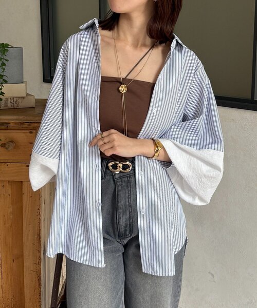 Thevon(ゼボン)の「袖切替ボリュームシャツ(シャツ/ブラウス・レディース・オフホワイト/ブラック/サックスブルー/ホワイト系その他・FREE)」の3枚目の写真