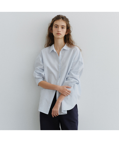 URAGO(ユラーゴ)の「Cotton crease line shirt(シャツ/ブラウス・レディース・スカイブルー/ミント/ホワイト・FREE)」の1枚目の写真