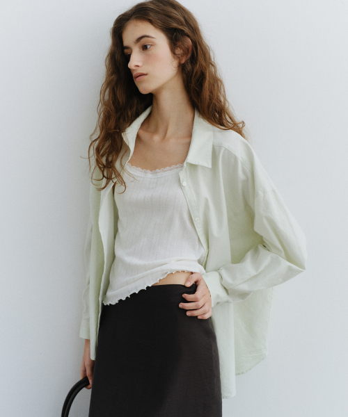 URAGO(ユラーゴ)の「Cotton crease line shirt(シャツ/ブラウス・レディース・スカイブルー/ミント/ホワイト・FREE)」の4枚目の写真