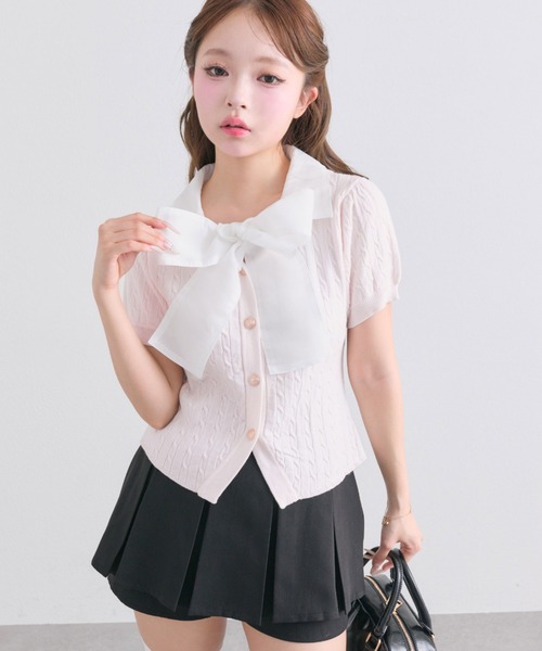 OLIVE des OLIVE（オリーブデオリーブ）の「ボウタイシャツレイヤード風ニット（ニット/セーター・レディース・トップグレー/ブルー/ブラック/ピンク・FREE）」の4枚目の写真