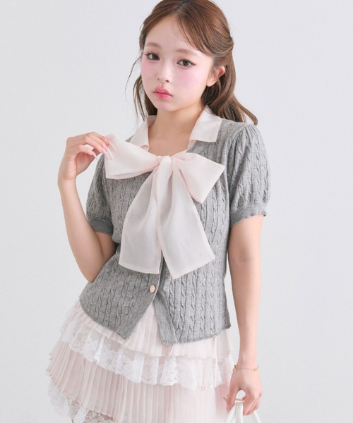 OLIVE des OLIVE（オリーブデオリーブ）の「ボウタイシャツレイヤード風ニット（ニット/セーター・レディース・トップグレー/ブルー/ブラック/ピンク・FREE）」の2枚目の写真