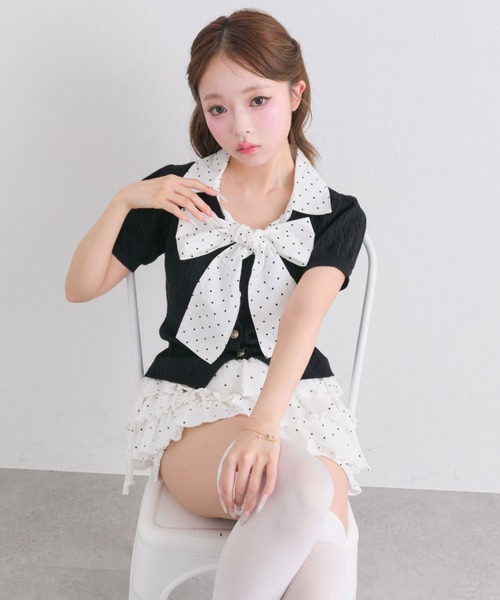 OLIVE des OLIVE（オリーブデオリーブ）の「ボウタイシャツレイヤード風ニット（ニット/セーター・レディース・トップグレー/ブルー/ブラック/ピンク・FREE）」の6枚目の写真