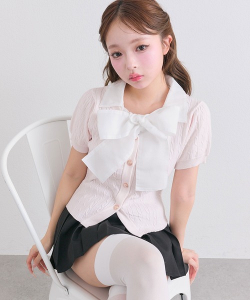 OLIVE des OLIVE（オリーブデオリーブ）の「ボウタイシャツレイヤード風ニット（ニット/セーター・レディース・トップグレー/ブルー/ブラック/ピンク・FREE）」の13枚目の写真