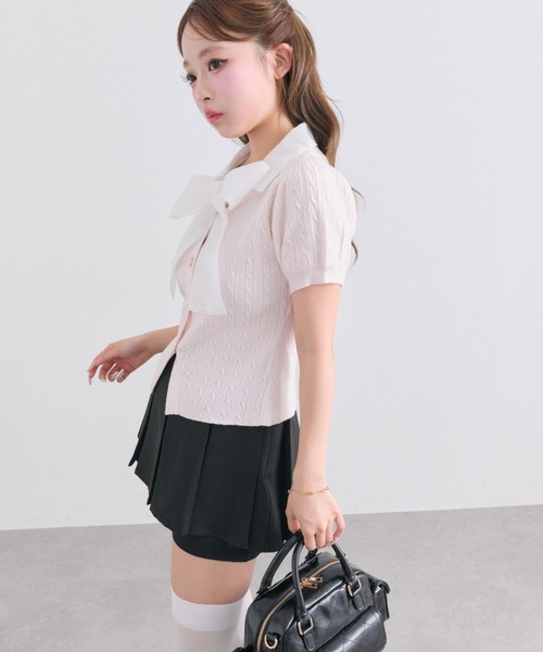 OLIVE des OLIVE（オリーブデオリーブ）の「ボウタイシャツレイヤード風ニット（ニット/セーター・レディース・トップグレー/ブルー/ブラック/ピンク・FREE）」の10枚目の写真