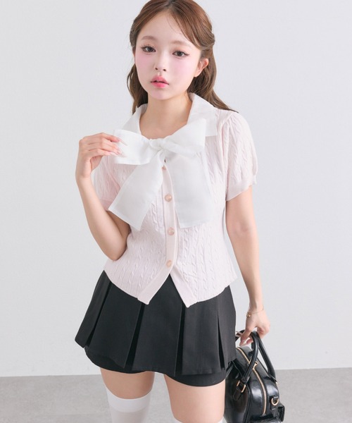 OLIVE des OLIVE（オリーブデオリーブ）の「ボウタイシャツレイヤード風ニット（ニット/セーター・レディース・トップグレー/ブルー/ブラック/ピンク・FREE）」の9枚目の写真