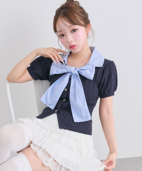 OLIVE des OLIVE（オリーブデオリーブ）の「ボウタイシャツレイヤード風ニット（ニット/セーター・レディース・トップグレー/ブルー/ブラック/ピンク・FREE）」の17枚目の写真