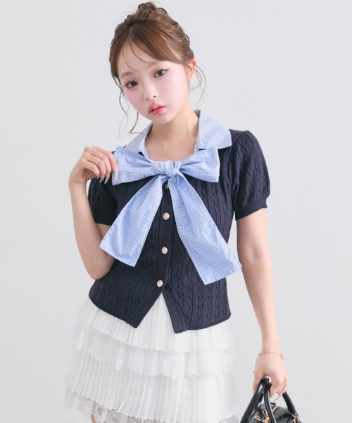 OLIVE des OLIVE（オリーブデオリーブ）の「ボウタイシャツレイヤード風ニット（ニット/セーター・レディース・トップグレー/ブルー/ブラック/ピンク・FREE）」の18枚目の写真