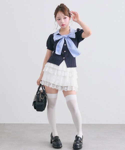 OLIVE des OLIVE（オリーブデオリーブ）の「ボウタイシャツレイヤード風ニット（ニット/セーター・レディース・トップグレー/ブルー/ブラック/ピンク・FREE）」の16枚目の写真