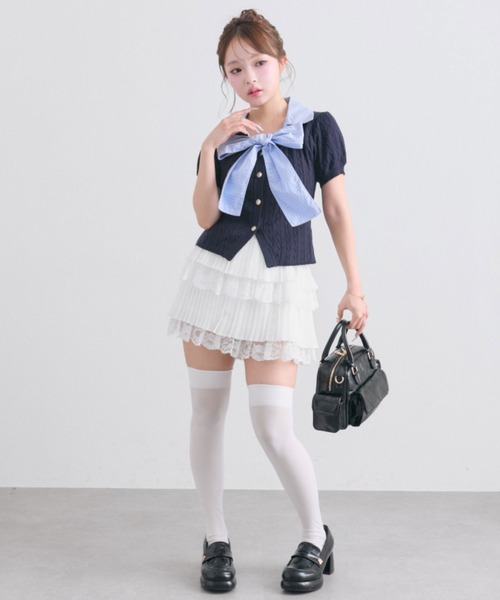 OLIVE des OLIVE（オリーブデオリーブ）の「ボウタイシャツレイヤード風ニット（ニット/セーター・レディース・トップグレー/ブルー/ブラック/ピンク・FREE）」の15枚目の写真