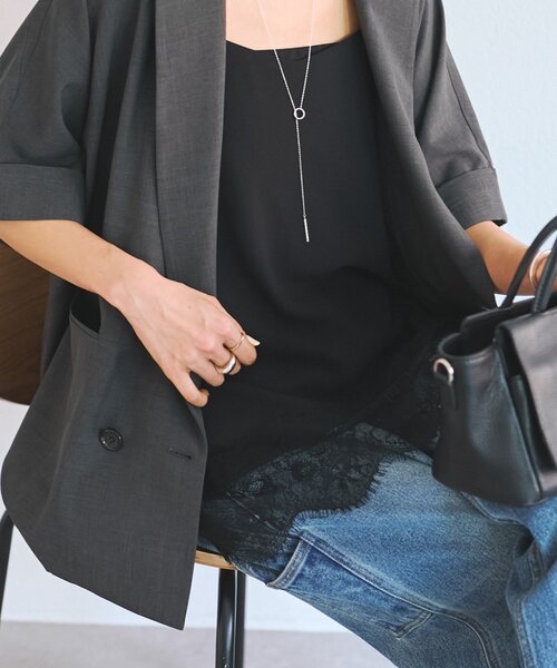 LIVETART（リヴェタート）の「《完売カラー近日追加予約》スソレースキャミ《LIVETART》（キャミソール・レディース・ホワイト/ブラック・FREE）」の2枚目の写真