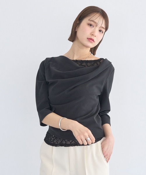 earth music&ecology(アースミュージックアンドエコロジー)の「レースレイヤードドレーププルオーバー(Tシャツ/カットソー・レディース・モカ/ブラック/オフホワイト・FREE)」の18枚目の写真