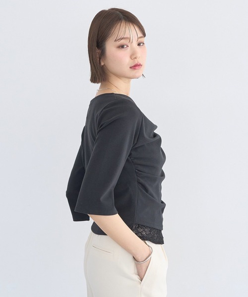 earth music&ecology(アースミュージックアンドエコロジー)の「レースレイヤードドレーププルオーバー(Tシャツ/カットソー・レディース・モカ/ブラック/オフホワイト・FREE)」の20枚目の写真