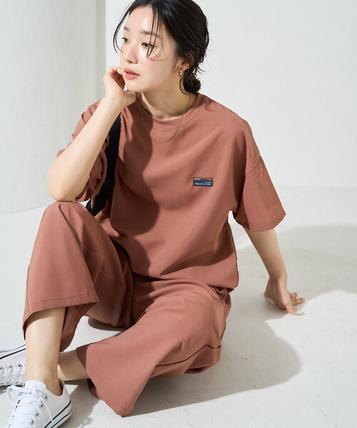 FREAK'S STORE(フリークスストア)の「限定展開 <UVカット・接触冷感・吸水速乾>AiRide(エアライド) 半袖 TEE セットアップ(Tシャツ/カットソー・レディース・ブラウン/コーラルピンク/ネイビー/ベージュ/オリーブ/ブラック・MEDIUM/SMALL)」の6枚目の写真