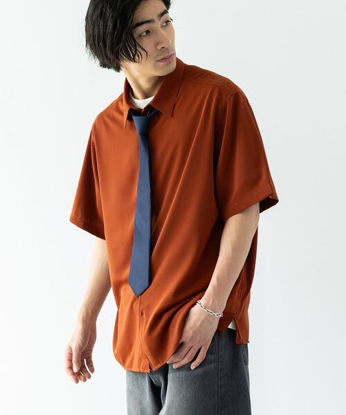 CRAFT STANDARD BOUTIQUE(クラフトスタンダードブティック)の「【クールドライ】ネクタイ付き半袖シャツ(シャツ/ブラウス・メンズ・ブラウン/ホワイト/ブルー・L/M)」の1枚目の写真
