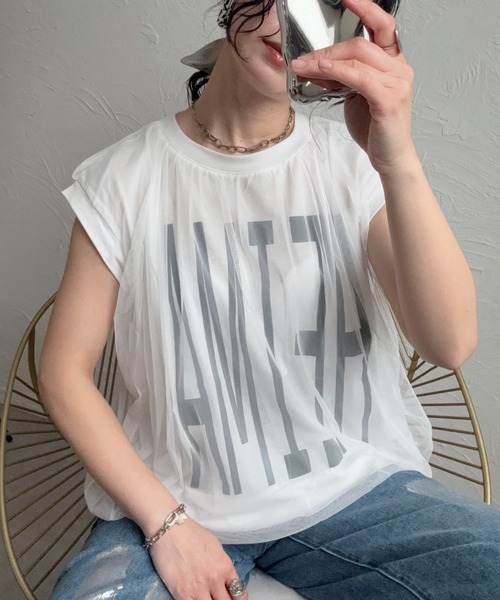 deux amour(ドゥーザムール)の「チュールドッキングTシャツ(Tシャツ/カットソー・レディース・ブラック/モカ/ホワイト・M~L)」の2枚目の写真