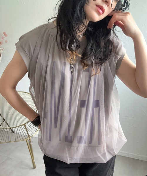 deux amour(ドゥーザムール)の「チュールドッキングTシャツ(Tシャツ/カットソー・レディース・ブラック/モカ/ホワイト・M~L)」の1枚目の写真