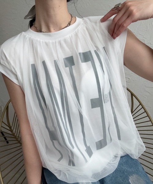 deux amour(ドゥーザムール)の「チュールドッキングTシャツ(Tシャツ/カットソー・レディース・ブラック/モカ/ホワイト・M~L)」の11枚目の写真
