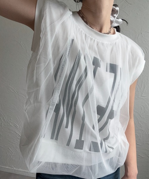 deux amour(ドゥーザムール)の「チュールドッキングTシャツ(Tシャツ/カットソー・レディース・ブラック/モカ/ホワイト・M~L)」の15枚目の写真