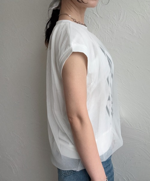 deux amour(ドゥーザムール)の「チュールドッキングTシャツ(Tシャツ/カットソー・レディース・ブラック/モカ/ホワイト・M~L)」の9枚目の写真