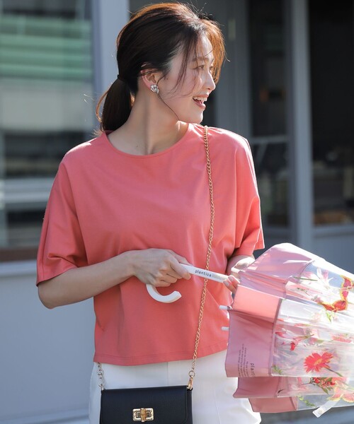 ANY SIS（エニィスィス）の「ショート丈ドルマン５分袖 プルオーバー（Tシャツ/カットソー・レディース・イエロー系/黄土色系/ブルー系/ホワイト系/ブラック系/ピンク系・X-LARGE）」の6枚目の写真