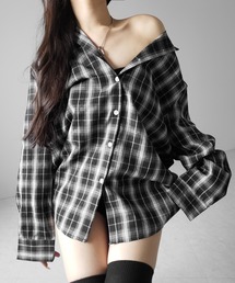 ※※【 2color 】ビッグシルエットブラックシアーチェックシャツ / big silhouette black sheer check shirt