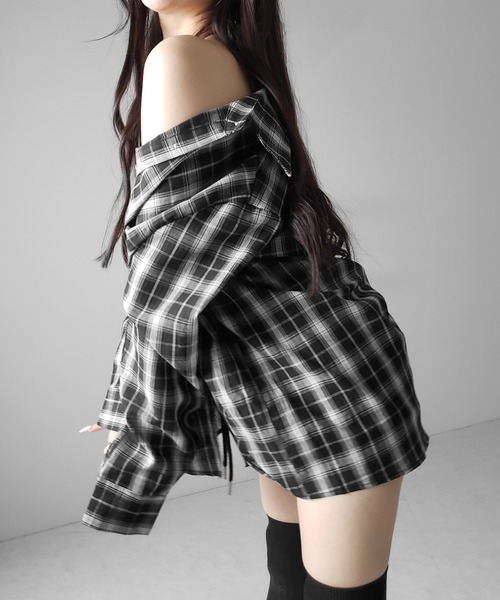 me+em select（ミームセレクト）の「※※【 ２color 】ビッグシルエットブラックシアーチェックシャツ ／ big silhouette black sheer check shirt（シャツ/ブラウス・レディース・ホワイト/ブラック・FREE）」の13枚目の写真