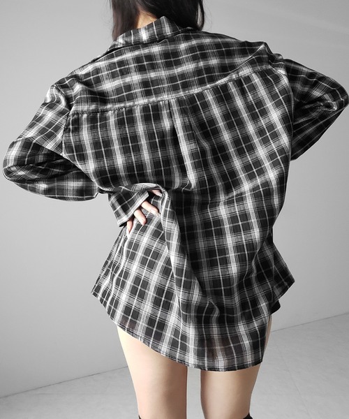 me+em select（ミームセレクト）の「※※【 ２color 】ビッグシルエットブラックシアーチェックシャツ ／ big silhouette black sheer check shirt（シャツ/ブラウス・レディース・ホワイト/ブラック・FREE）」の17枚目の写真