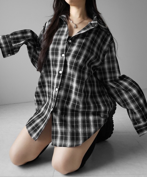 me+em select（ミームセレクト）の「※※【 ２color 】ビッグシルエットブラックシアーチェックシャツ ／ big silhouette black sheer check shirt（シャツ/ブラウス・レディース・ホワイト/ブラック・FREE）」の18枚目の写真