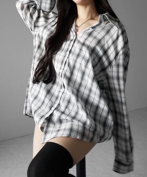 me+em select（ミームセレクト）の「※※【 ２color 】ビッグシルエットブラックシアーチェックシャツ ／ big silhouette black sheer check shirt（シャツ/ブラウス・レディース・ホワイト/ブラック・FREE）」の21枚目の写真
