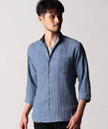NICOLE CLUB FOR MEN | カラープリーツ7分袖スタンドカラーシャツ(シャツ/ブラウス)
