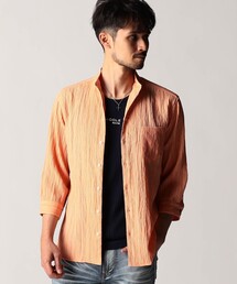 カラープリーツ7分袖スタンドカラーシャツ