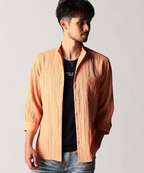 NICOLE CLUB FOR MEN(ニコルクラブフォーメン)の「カラープリーツ7分袖スタンドカラーシャツ(シャツ/ブラウス・メンズ・ライトグリーン/オレンジ/ネイビー・L/M/XL)」の3枚目の写真