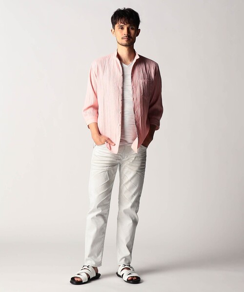 NICOLE CLUB FOR MEN(ニコルクラブフォーメン)の「カラープリーツ7分袖スタンドカラーシャツ(シャツ/ブラウス・メンズ・ライトグリーン/オレンジ/ネイビー/ピンク・L/M/XL)」の5枚目の写真