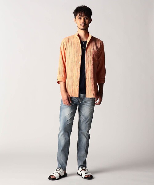 NICOLE CLUB FOR MEN(ニコルクラブフォーメン)の「カラープリーツ7分袖スタンドカラーシャツ(シャツ/ブラウス・メンズ・ライトグリーン/オレンジ/ネイビー/ピンク・L/M/XL)」の6枚目の写真