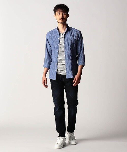 NICOLE CLUB FOR MEN(ニコルクラブフォーメン)の「カラープリーツ7分袖スタンドカラーシャツ(シャツ/ブラウス・メンズ・ライトグリーン/オレンジ/ネイビー/ピンク・L/M/XL)」の8枚目の写真