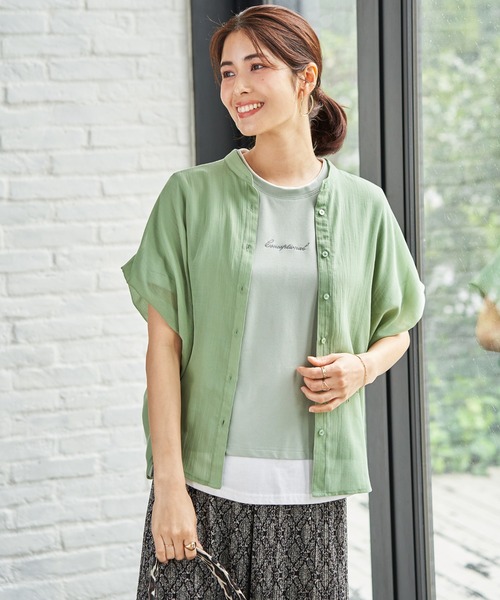 ikka(イッカ)の「【雑誌InRed6月号掲載】コットンライクシアードルマンブラウス(シャツ/ブラウス・レディース・ブルー/オフホワイト/ライトグリーン/グレイッシュベージュ/チャコール・M/L/S)」の7枚目の写真