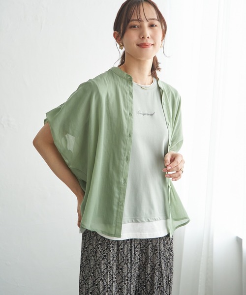 ikka(イッカ)の「【雑誌InRed6月号掲載】コットンライクシアードルマンブラウス(シャツ/ブラウス・レディース・ブルー/オフホワイト/ライトグリーン/グレイッシュベージュ/チャコール・M/L/S)」の10枚目の写真
