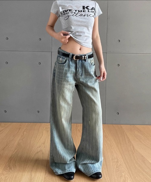 Ressaca(レサーカ)の「ダメージ加工ストライプルーズフレアデニムパンツ(デニムパンツ・レディース・ブルー・M/S/L)」の7枚目の写真