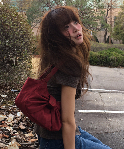Suede ribbon loopie bag_Red(OC25-ACC01)